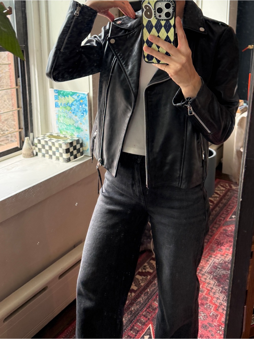 Mango Black Leather Asymmetrical Moto Jacket